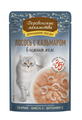 Деревенские Лакомства Пауч для кошек Лосось с Кальмаром в желе, 70гр