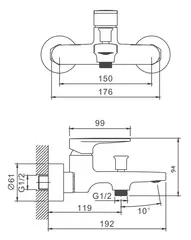 Смеситель для ванны BELZ B61713-3 короткий излив, латунь, графит
