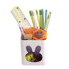 
          Подставка-стакан для канцтоваров Alingar, пластиковая, квадратная, "Зайка", бело/сиреневый