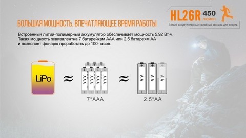 Фонарь светодиодный налобный Fenix HL26R желтый, 450 лм, встроенный аккумулятор