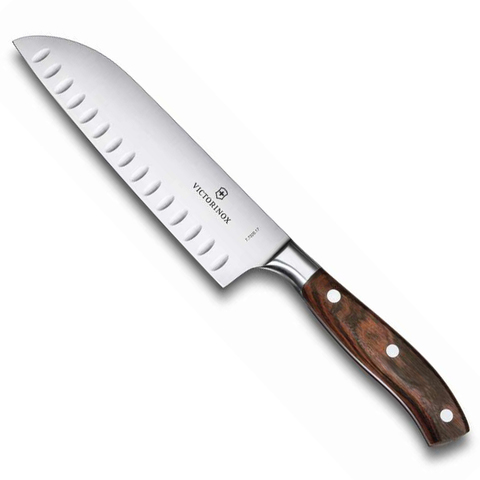 Нож Victorinox сантоку кованый, лезвие 17 см рифленое, дерево