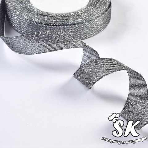 Лента металлизированная парча черное серебро 1,2 см