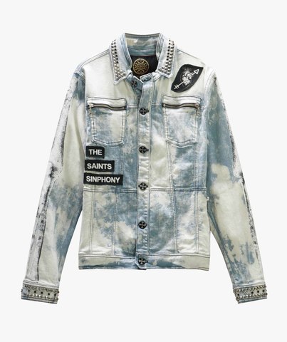 The Saints Sinphony | Куртка джинсовая мужская BONES JACKET LT. BLUE AND SILVER TSJ042 перед