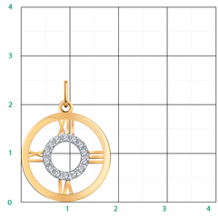 50212- Подвеска круглая ЧАСЫ из золота 585 пробы с фианитами