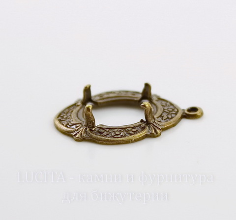 Сеттинг - основа - подвеска "Цветы" для камеи или кабошона 10х8 мм (оксид латуни)