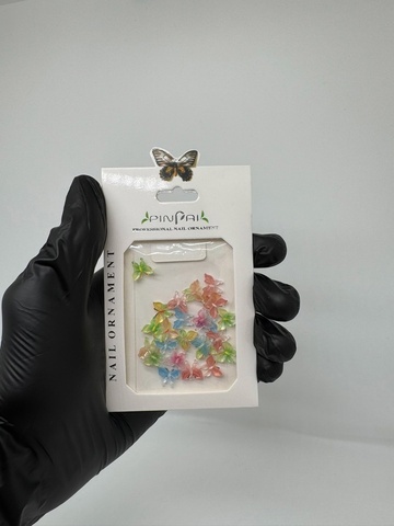 Объемные фигурки для ногтей бабочки разноцветные полупрозрачные