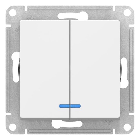 Выключатель двухклавишный с подсветкой 10AX 250 В. Цвет Лотос. Schneider Electric AtlasDesign. ATN001353