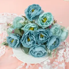№2 Пионы Голубые нежные искусственные евро, букет 31 см, 6 голов, 2 букета в наборе