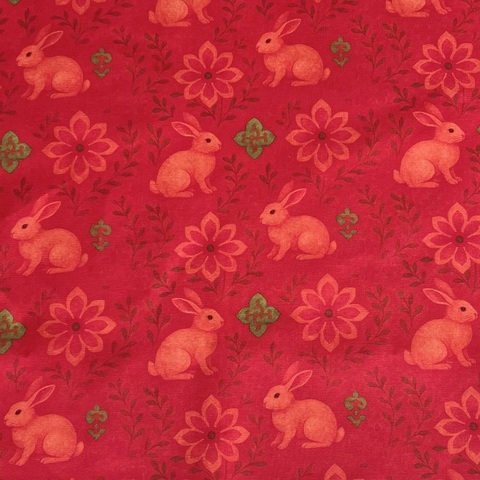 КРОЛИК В ЦВЕТАХ, КРАСНЫЙ - 100% хлопок
