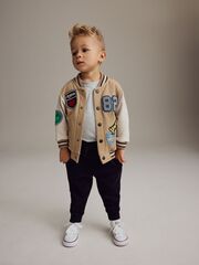 Бомбер и джоггеры в комплекте для мальчика Next B90-449, Бежевый, Черный