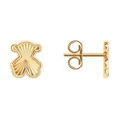 Серьги-пусеты МИШКИ из золота 585 пробы с алмазными гранями (гильоше)