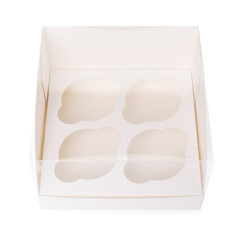 Коробка для 4 капкейков, белая с прозрачной крышкой
