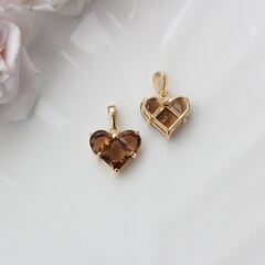 Подвеска Сердце с кофейным фианитом, 14 мм, позолота, П280