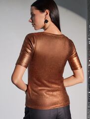 Футболка облегающая из хлопка в рубчик с U вырезом и матовым покрытием металлик  D49.120 (129367)