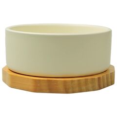 Mr.Kranch Bamboo керамическая миска белая на бамбуковой подставке 470 мл