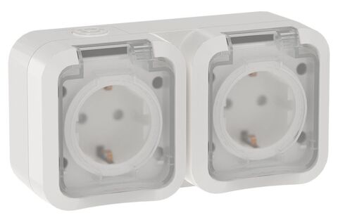 TORS Розетка 2-ая с з/к кр. гориз. 16А IP55 TS322 белый IEK