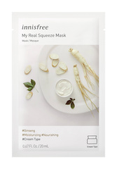 Маска для лица Innisfree My Real Squeeze Mask EX Ginseng тканевая кремовая с экстрактом женьшеня 20 мл