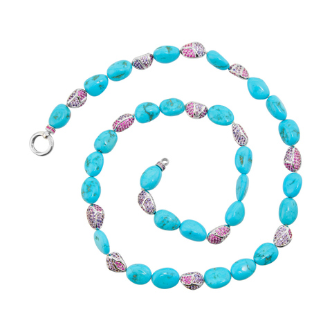 Бусы из Бирюзы и цветных Сапфиров, B0044-0/2