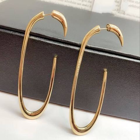 Акцентные серьги длинные овалы в стиле минимализм YSL базовый гардероб