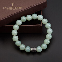 Браслет-оберег православный. Нефрит, серебро. 10 мм.