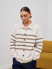 Белый шерстяной кардиган в полоску
