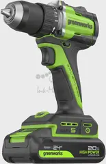 Дрель-шуруповерт аккумуляторный Greenworks DD560, 24V, б/щет, 0-500 / 0-2000 об/мин, 30/60 Нм,13мм, Anti-kickback, 1х2Ач, ЗУ, кор (3708407CUA)