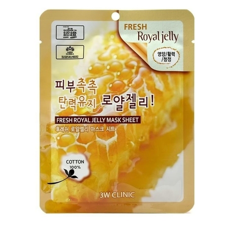 3W CLINIC МАСКА ТКАНЕВАЯ ДЛЯ ЛИЦА С МАТОЧНЫМ МОЛОЧКОМ FRESH ROYAL JELLY MASK SHEET, 23 ML