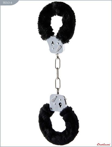 Металлические наручники с чёрным мехом и ключиками - Eroticon 30243-6