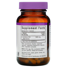 Bluebonnet Nutrition, L-цистеин, 500 мг, 60 растительных капсул
