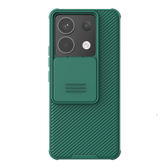 Чехол зеленого цвета (Deep Green) с защитной шторкой для камеры от Nillkin на Xiaomi Redmi Note 13 Pro 5G и Poco X6 5G, серия CamShield Pro Case