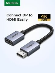 Кабель UGREEN DP133 (65982) DisplayPort to HDMI 4K Cable 2шт, 20см, серый космос