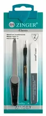 ZINGER Набор SIS-04 для маникюра 3 предмета /пилка металлическая+полировка+триммер)
