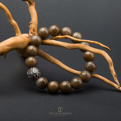 Браслет "Летучая мышь". Табачный нефрит. 12мм.