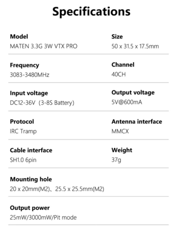 Видеопередатчик FPV GEPRC MATEN 3.3G 3W VTX PRO