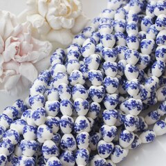 Бусина Сердце, керамика, белая с синей росписью, 12 мм, 1 шт, МК001