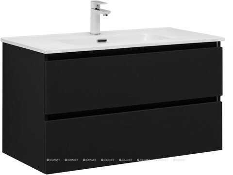 Aquanet 344763 Тумба с раковиной Вега 2.0 90 2 ящ. цв.черный (раковина Flat) (344763)