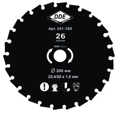 ОптСнабТорг | Диск для кустореза DDE WOOD CUT 26 зубьев, 200 х 25.4/20 мм (толщина = 1,8 мм) (241-390)