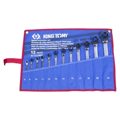 KING TONY (12212MRN) Набор комбинированных трещоточных ключей, 8-24 мм, чехол из теторона, 12 предметов