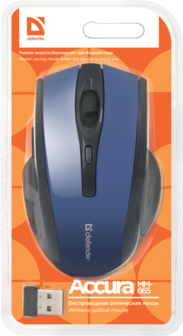 Мышь Defender Accura MM-665 Blue Беспроводная, оптическая, цвет синий, 6 кнопок, 800-1600 dpi - купить в компании MAKtorg