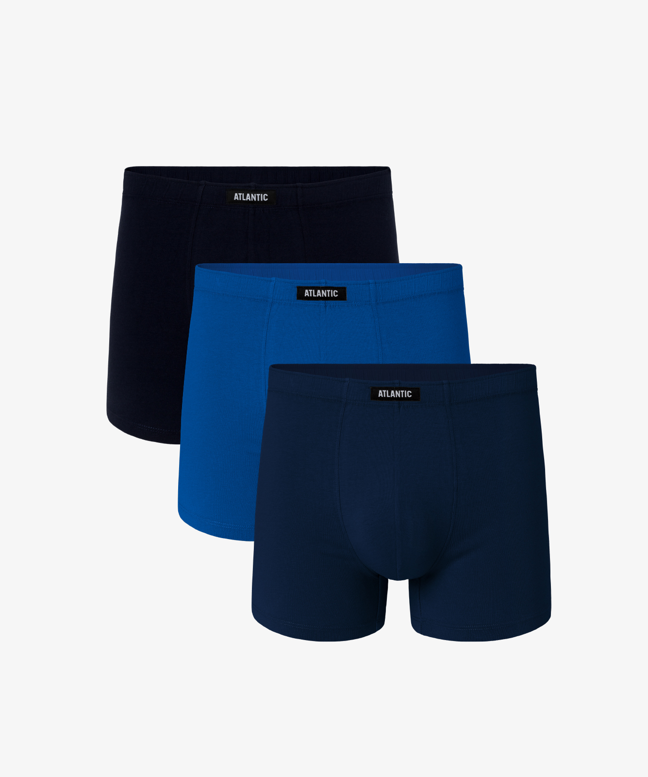 Мужские трусы шорты Atlantic, набор из 3 шт., хлопок, темно-синие + голубые + темно-голубые, 3MH-048