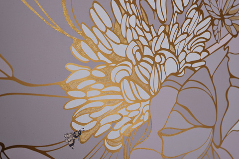 Холст 80х110см Garda Decor Пион в пластиковом багете с золотой поталью