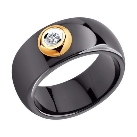 6015010 - Кольцо из чёрной керамики с золотом и бриллиантом