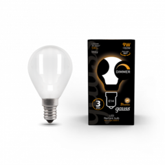 Лампа Gauss LED Filament Шар 9W E14 590 lm 3000K milky диммир.105201109-D