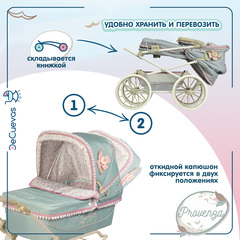 DeCuevas Коляска для кукол с сумкой и зонтиком, 90 см, складная, серия Прованс (82045)