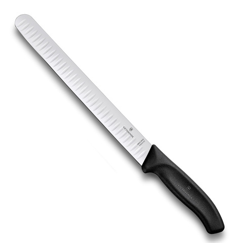Нож Victorinox филейный, лезвие 25 см широкое рифленое черный