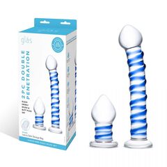 Набор из 2 стеклянных игрушек с синей спиралью Swirly Dildo & Buttplug Set - 