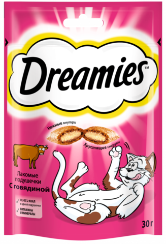DREAMIES с говядиной, для кошек, лакомство (30 г)
