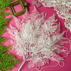 Папоротник Белый стильный, силиконовый, искусственная зелень, 48 см, набор 1 шт