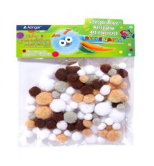 Декоративный материал Alingar, "Коричнево-бежевые цвета"(корич,беж,белый), пушистые помпоны", 80 шт, микс, пакет с европодвесом