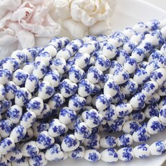 Бусина Сердце, керамика, белая с синей росписью, 12 мм, 1 шт, МК001